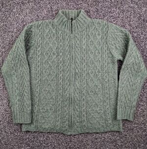 Inis Crafts Sweater Wool Cable Knit Cardigan Fisherman Full Zip Womens Medium